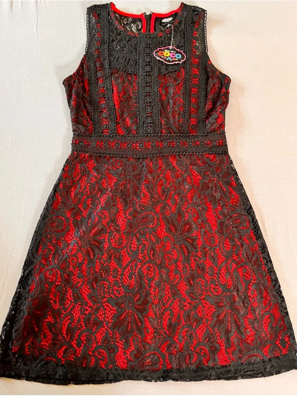 Disney Red Dress with Black Lace Overlay - Sleeveless A-Line